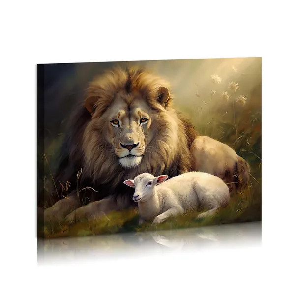 Multicolor_Lion_Wall_Art_Lamb_Canvas_Prints_Jesus_Awesome_Lamb_and_Lion_Canvas_Wall_Art_Modern_Art_Painting_Framed_|_For_Living_Room_Bedroom_Bathroom_Office_Decor_Ready_To_Hang_12x16inches