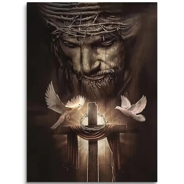 Multicolor_Christian_Jesus_Lion_Canvas_Wall_Art_Jesus_And_The_Cross_And_The_Dove_Of_Peace_Wall_Decor_Jesus_Artwork_Christian_Wall_Art_Picture_of_God_Posters_|_For_Room_Churches_Ready_To_Hang_12x16_inch
