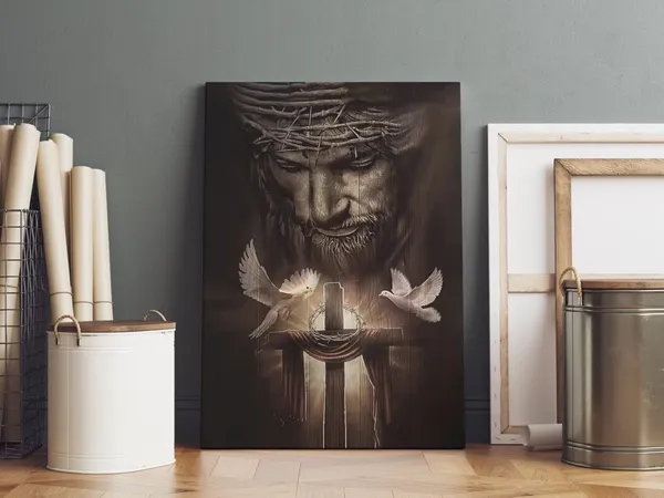 Multicolor_Christian_Jesus_Lion_Canvas_Wall_Art_Jesus_And_The_Cross_And_The_Dove_Of_Peace_Wall_Decor_Jesus_Artwork_Christian_Wall_Art_Picture_of_God_Posters_|_For_Room_Churches_Ready_To_Hang_12x16_inch