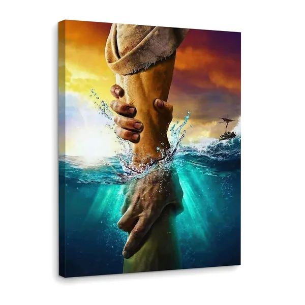 Multicolor_Framed_Jesus_Christ_Canvas_Wall_Art_The_Hand_of_God_Jesus_Reaching_Into_Water_Christian_Painting_Prints_Biblical_Wall_Decor_Religious_Room_Decor_|_For_Church_Prayer_Room_Schools_Hospitals_12"_x_16"