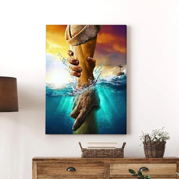 Multicolor_Framed_Jesus_Christ_Canvas_Wall_Art_The_Hand_of_God_Jesus_Reaching_Into_Water_Christian_Painting_Prints_Biblical_Wall_Decor_Religious_Room_Decor_|_For_Church_Prayer_Room_Schools_Hospitals_12"_x_16"