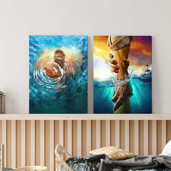 Multicolor_Framed_Jesus_Christ_Canvas_Wall_Art_The_Hand_of_God_Jesus_Reaching_Into_Water_Christian_Painting_Prints_Biblical_Wall_Decor_Religious_Room_Decor_|_For_Church_Prayer_Room_Schools_Hospitals_12"_x_16"