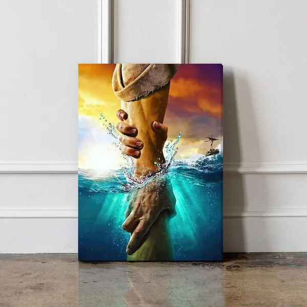 Multicolor_Framed_Jesus_Christ_Canvas_Wall_Art_The_Hand_of_God_Jesus_Reaching_Into_Water_Christian_Painting_Prints_Biblical_Wall_Decor_Religious_Room_Decor_|_For_Church_Prayer_Room_Schools_Hospitals_12"_x_16"
