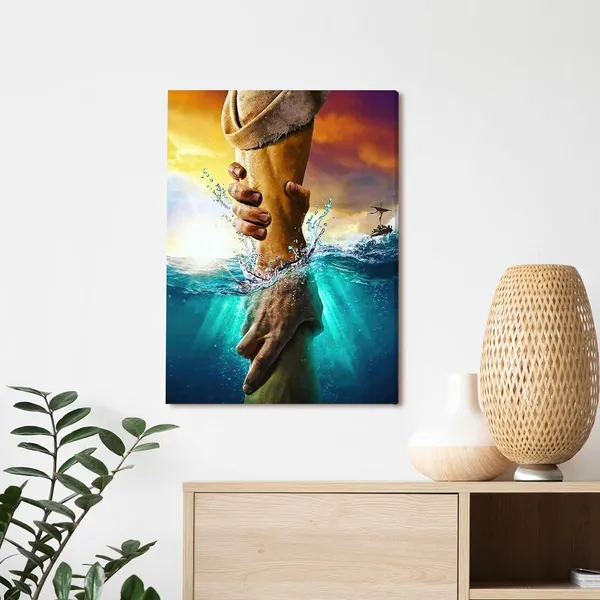 Multicolor_Framed_Jesus_Christ_Canvas_Wall_Art_The_Hand_of_God_Jesus_Reaching_Into_Water_Christian_Painting_Prints_Biblical_Wall_Decor_Religious_Room_Decor_|_For_Church_Prayer_Room_Schools_Hospitals_12"_x_16"