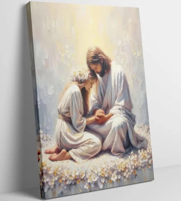 Multicolor_Jesus_and_Woman_Praying_Canvas_Wall_art_God_Painting_Picture_Wall_Decor_Christian_Poster_Bible_Stories_Print_Religious_Belief_Artwork_|_For_Church_Bedroom_Living_Room_Home_Decoration,12x16in_Canvas