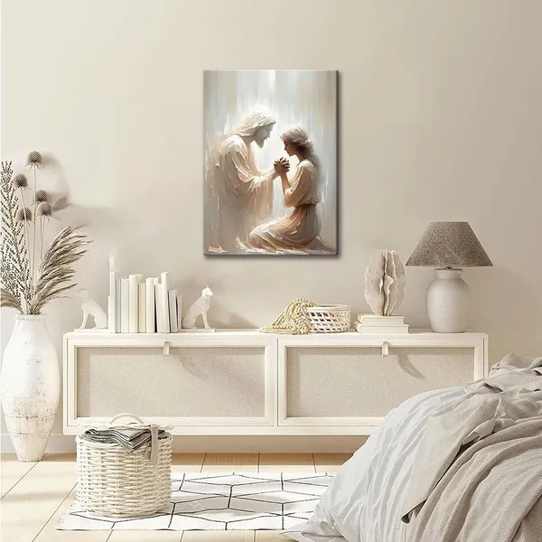 Multicolor_Jesus_Canvas_Wall_Art_Christian_Jesus_and_Woman_Prayer_wall_decoration_pictures_Bible_Art,_Jesus_Heals_A_Woman_Always_With_You_Prints_Poster_|_For_Living_room,_bedroom,_church_decoration_Prepare_to_hang