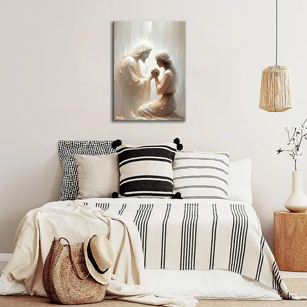 Multicolor_Jesus_Canvas_Wall_Art_Christian_Jesus_and_Woman_Prayer_wall_decoration_pictures_Bible_Art,_Jesus_Heals_A_Woman_Always_With_You_Prints_Poster_|_For_Living_room,_bedroom,_church_decoration_Prepare_to_hang