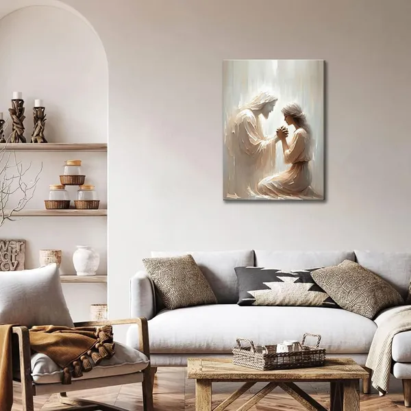 Multicolor_Jesus_Canvas_Wall_Art_Christian_Jesus_and_Woman_Prayer_wall_decoration_pictures_Bible_Art,_Jesus_Heals_A_Woman_Always_With_You_Prints_Poster_|_For_Living_room,_bedroom,_church_decoration_Prepare_to_hang