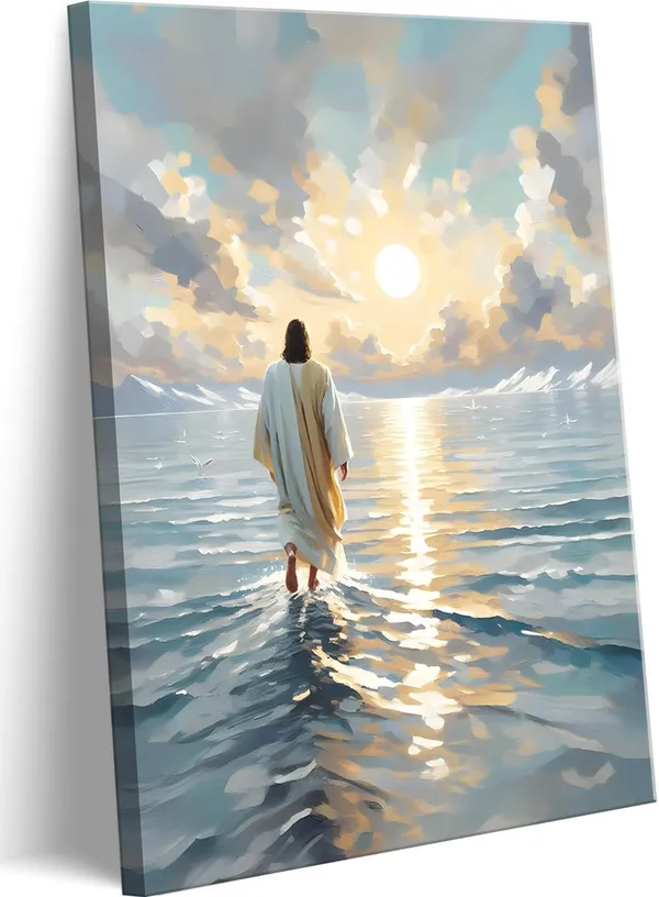 Multicolor_Jesus_Walking_On_Water_Canvas_Wall_Art_Christian_God_Wall_Decor_Picture_Religious_Spirit_Faith_Poster_Print_|_For_Living_room_Bedroom_Church_Decoration,_12x16in