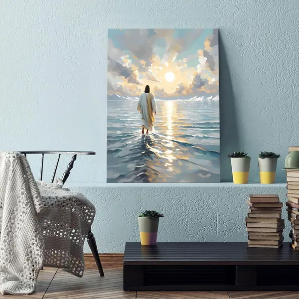 Multicolor_Jesus_Walking_On_Water_Canvas_Wall_Art_Christian_God_Wall_Decor_Picture_Religious_Spirit_Faith_Poster_Print_|_For_Living_room_Bedroom_Church_Decoration,_12x16in