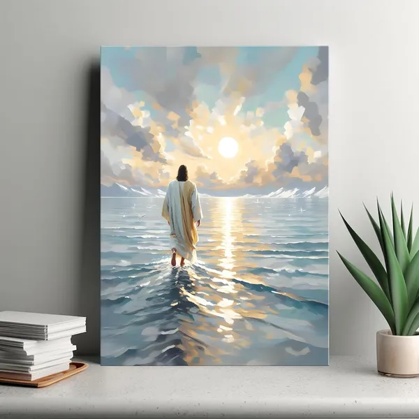 Multicolor_Jesus_Walking_On_Water_Canvas_Wall_Art_Christian_God_Wall_Decor_Picture_Religious_Spirit_Faith_Poster_Print_|_For_Living_room_Bedroom_Church_Decoration,_12x16in