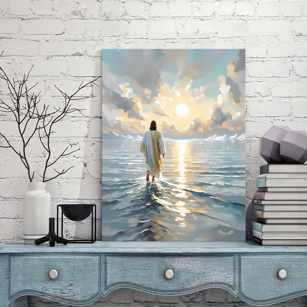 Multicolor_Jesus_Walking_On_Water_Canvas_Wall_Art_Christian_God_Wall_Decor_Picture_Religious_Spirit_Faith_Poster_Print_|_For_Living_room_Bedroom_Church_Decoration,_12x16in