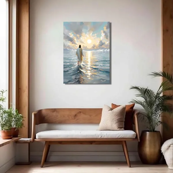 Multicolor_Jesus_Walking_On_Water_Canvas_Wall_Art_Christian_God_Wall_Decor_Picture_Religious_Spirit_Faith_Poster_Print_|_For_Living_room_Bedroom_Church_Decoration,_12x16in