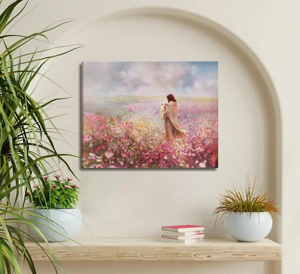 Multicolor_Jesus_and_Lamb_Canvas_Wall_Art_The_Lost_Lamb_Christian_Painting_Picture_Wall_Decor_God_Religious_Belief_Poster_Print_Artwork_|_For_Church_Bedroom_Living_Room_Home_Decoration,16x12in_Canvas