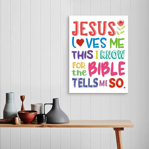 Multicolor_Jesus_Loves_Me_This_I_Know_Wall_Art_Canvas,Religious_Bible_Verse_Cute_Prints_Framed_Wall_Art_,Ready_to_Hang_|_For_Nursery/Home/Bedroom_Decor_Motivational_Canvas_Wall_Art_Gifts_|_For_Kids_Teens_Boys_Girls