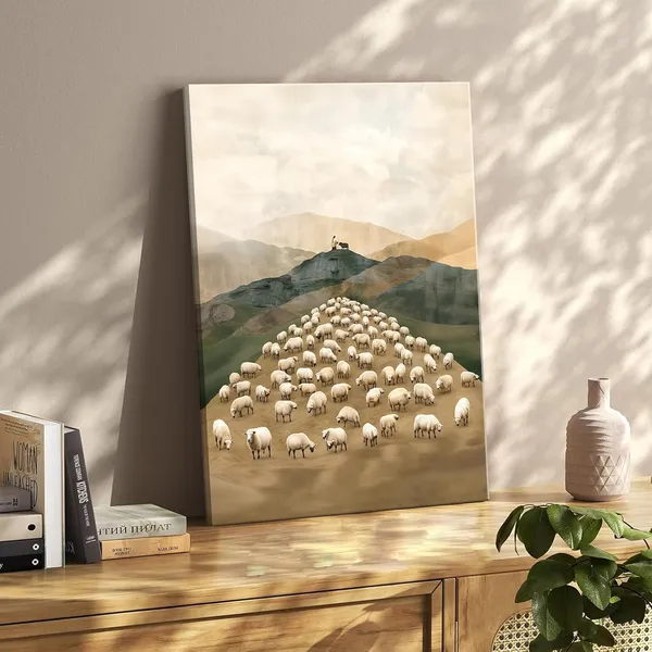 Multicolor_Jesus_Leaves_The_99_Sheep_Canvas_Wall_Art_Christian_Jesus_The_Good_Shepherd_Wall_Decor_Picture_Jesus_and_Lamb_Religious_Poster_Print_|_For_Living_Room_Bedroom_Church_Decoration,_12x16in