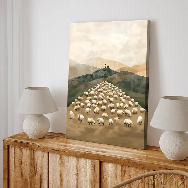 Multicolor_Jesus_Leaves_The_99_Sheep_Canvas_Wall_Art_Christian_Jesus_The_Good_Shepherd_Wall_Decor_Picture_Jesus_and_Lamb_Religious_Poster_Print_|_For_Living_Room_Bedroom_Church_Decoration,_12x16in