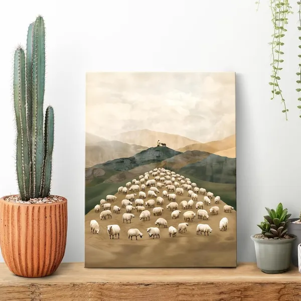 Multicolor_Jesus_Leaves_The_99_Sheep_Canvas_Wall_Art_Christian_Jesus_The_Good_Shepherd_Wall_Decor_Picture_Jesus_and_Lamb_Religious_Poster_Print_|_For_Living_Room_Bedroom_Church_Decoration,_12x16in