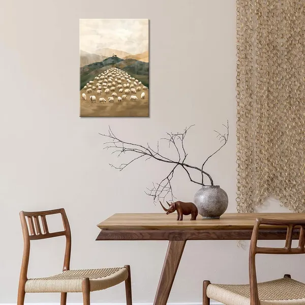 Multicolor_Jesus_Leaves_The_99_Sheep_Canvas_Wall_Art_Christian_Jesus_The_Good_Shepherd_Wall_Decor_Picture_Jesus_and_Lamb_Religious_Poster_Print_|_For_Living_Room_Bedroom_Church_Decoration,_12x16in