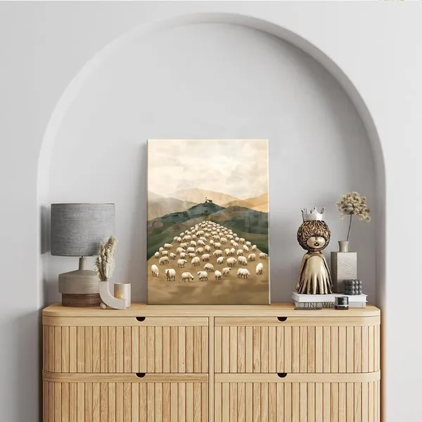 Multicolor_Jesus_Leaves_The_99_Sheep_Canvas_Wall_Art_Christian_Jesus_The_Good_Shepherd_Wall_Decor_Picture_Jesus_and_Lamb_Religious_Poster_Print_|_For_Living_Room_Bedroom_Church_Decoration,_12x16in