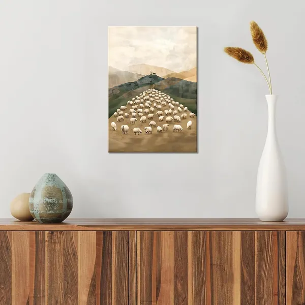 Multicolor_Jesus_Leaves_The_99_Sheep_Canvas_Wall_Art_Christian_Jesus_The_Good_Shepherd_Wall_Decor_Picture_Jesus_and_Lamb_Religious_Poster_Print_|_For_Living_Room_Bedroom_Church_Decoration,_12x16in