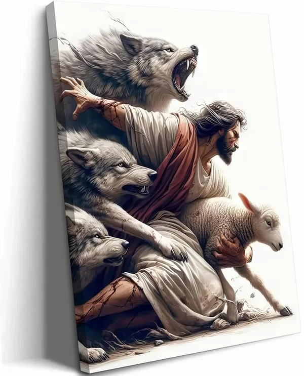 Multicolor_Jesus_and_Lamb_Christian_Wall_Art_Jesus_Saves_the_Lost_Lamb_Canvas_Wall_Decor_Jesus_Lamb_of_God_Posters_Paintings_Prints_Jesus_Christ_Artwork_|_For_Living_Room_Bedroom_Church_Home_Decortion
