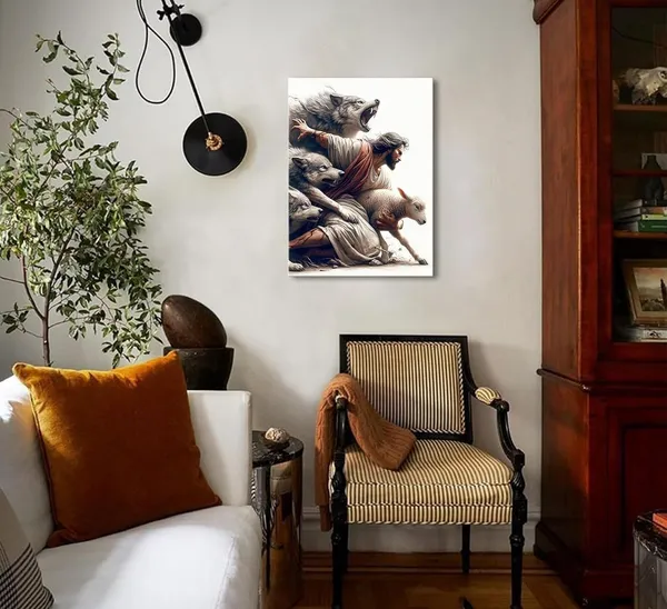 Multicolor_Jesus_and_Lamb_Christian_Wall_Art_Jesus_Saves_the_Lost_Lamb_Canvas_Wall_Decor_Jesus_Lamb_of_God_Posters_Paintings_Prints_Jesus_Christ_Artwork_|_For_Living_Room_Bedroom_Church_Home_Decortion