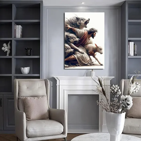 Multicolor_Jesus_and_Lamb_Christian_Wall_Art_Jesus_Saves_the_Lost_Lamb_Canvas_Wall_Decor_Jesus_Lamb_of_God_Posters_Paintings_Prints_Jesus_Christ_Artwork_|_For_Living_Room_Bedroom_Church_Home_Decortion