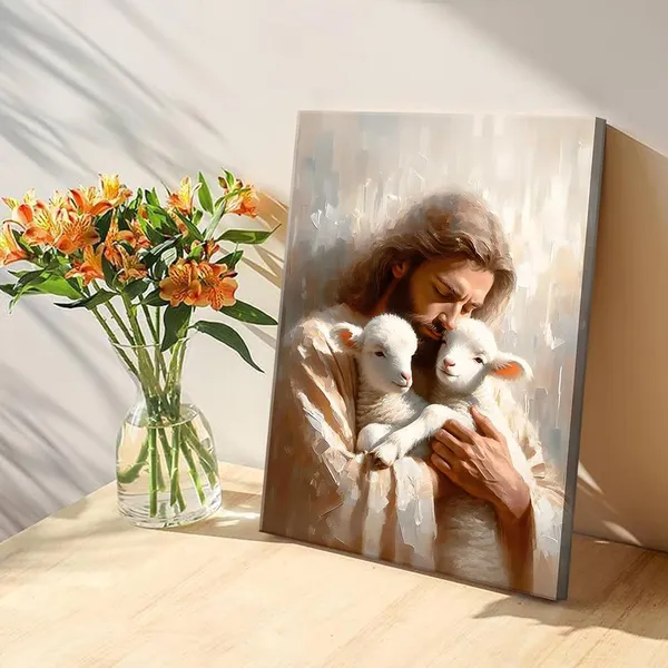 Multicolor_Jesus_and_Lambs_Canvas_Wall_Art_Jesus_Christ_The_Good_Shepherd_Wall_Decor_Picture_Jesus_Rescues_Little_Lambs_Religious_Poster_Print_|_For_Living_Room_Bedroom_Home_Decoration,12x16in