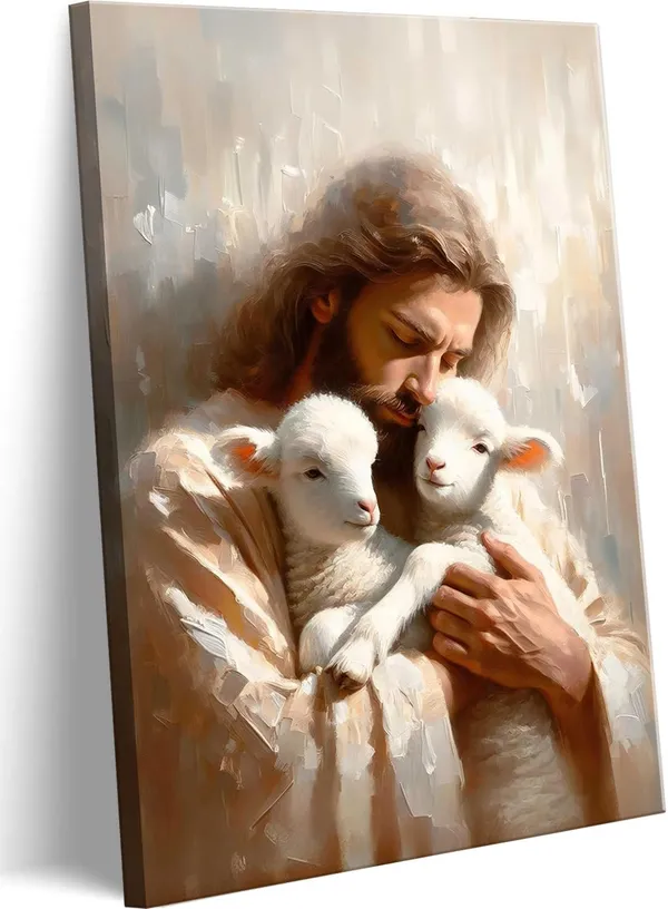 Multicolor_Jesus_and_Lambs_Canvas_Wall_Art_Jesus_Christ_The_Good_Shepherd_Wall_Decor_Picture_Jesus_Rescues_Little_Lambs_Religious_Poster_Print_|_For_Living_Room_Bedroom_Home_Decoration,12x16in