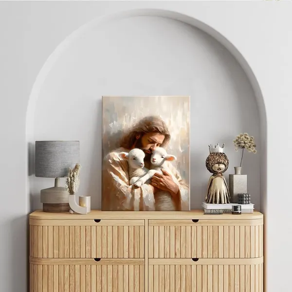 Multicolor_Jesus_and_Lambs_Canvas_Wall_Art_Jesus_Christ_The_Good_Shepherd_Wall_Decor_Picture_Jesus_Rescues_Little_Lambs_Religious_Poster_Print_|_For_Living_Room_Bedroom_Home_Decoration,12x16in