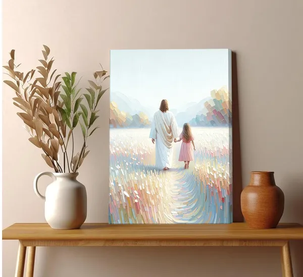 Multicolor_Jesus_Canvas_Wall_Art_Girl_Walking_with_Jesus_Painting_Pictures_Wall_Decor_Christian_Spiritual_Religious_Gift_Posters_Prints_|_For_Prayer_Room_Living_Room_Women_Gift_Scene_Home_Decoration_(Canvas,