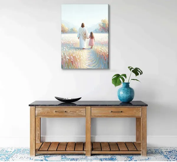 Multicolor_Jesus_Canvas_Wall_Art_Girl_Walking_with_Jesus_Painting_Pictures_Wall_Decor_Christian_Spiritual_Religious_Gift_Posters_Prints_|_For_Prayer_Room_Living_Room_Women_Gift_Scene_Home_Decoration_(Canvas,