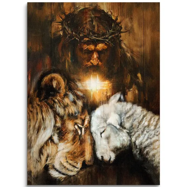 Multicolor_Christian_Jesus_Lion_Canvas_Wall_Art_Lion_King_Jesus_And_Lamb_Wall_Decor_Jesus_Artwork_Posters_|_For_Room_Ready_To_Hang