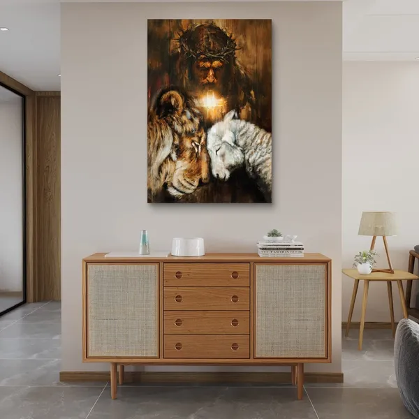 Multicolor_Christian_Jesus_Lion_Canvas_Wall_Art_Lion_King_Jesus_And_Lamb_Wall_Decor_Jesus_Artwork_Posters_|_For_Room_Ready_To_Hang