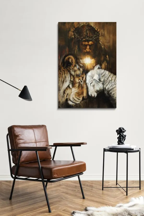 Multicolor_Christian_Jesus_Lion_Canvas_Wall_Art_Lion_King_Jesus_And_Lamb_Wall_Decor_Jesus_Artwork_Posters_|_For_Room_Ready_To_Hang