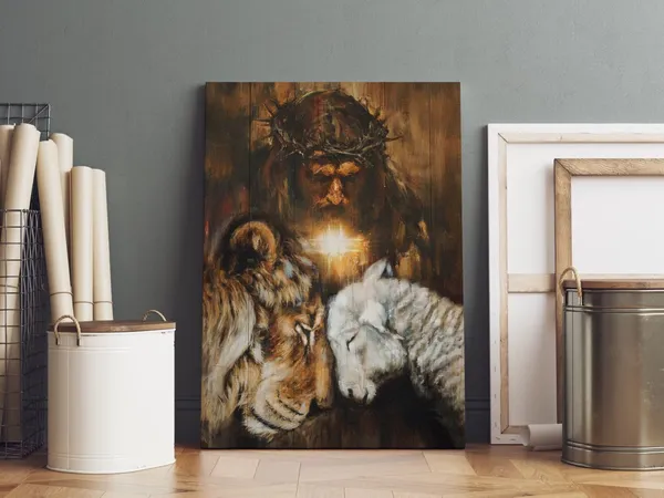 Multicolor_Christian_Jesus_Lion_Canvas_Wall_Art_Lion_King_Jesus_And_Lamb_Wall_Decor_Jesus_Artwork_Posters_|_For_Room_Ready_To_Hang