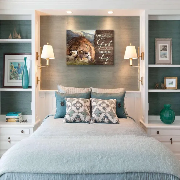 Multicolor_Lion_and_Lamb_Wall_Art_Christian_Religious_Pictures_Canvas_Wall_Decor_Give_it_to_God_Painting_Prints_Framed_Artwork_Decor_|_For_Church_Living_Room_Bedroom_12"x16"