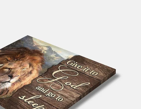 Multicolor_Lion_and_Lamb_Wall_Art_Christian_Religious_Pictures_Canvas_Wall_Decor_Give_it_to_God_Painting_Prints_Framed_Artwork_Decor_|_For_Church_Living_Room_Bedroom_12"x16"