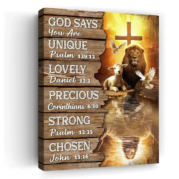 Multicolor_Christian_Lion_Wall_Art_Lion_Of_Judah_Lamb_Cross_Canvas_Wall_Decor_Religious_Inspirational_Quotes_God_Says_You_Are_Pictures_Prints_Framed_Modern_Artwork_|_For_Home_Living_Room_Bedroom_Bathroom_12"X16"
