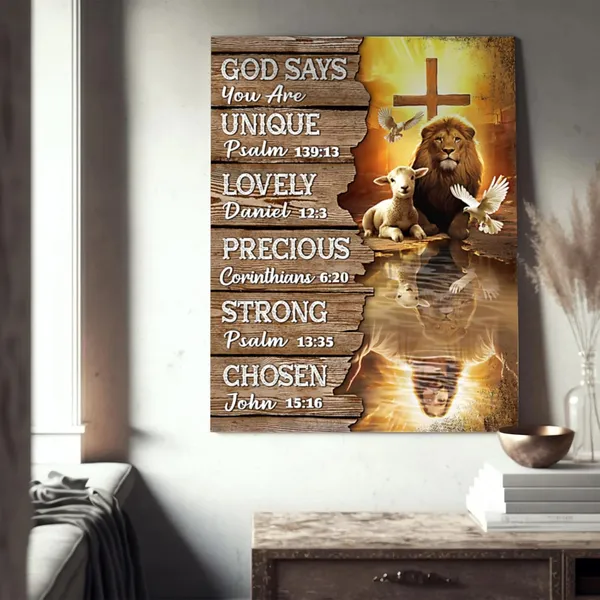 Multicolor_Christian_Lion_Wall_Art_Lion_Of_Judah_Lamb_Cross_Canvas_Wall_Decor_Religious_Inspirational_Quotes_God_Says_You_Are_Pictures_Prints_Framed_Modern_Artwork_|_For_Home_Living_Room_Bedroom_Bathroom_12"X16"