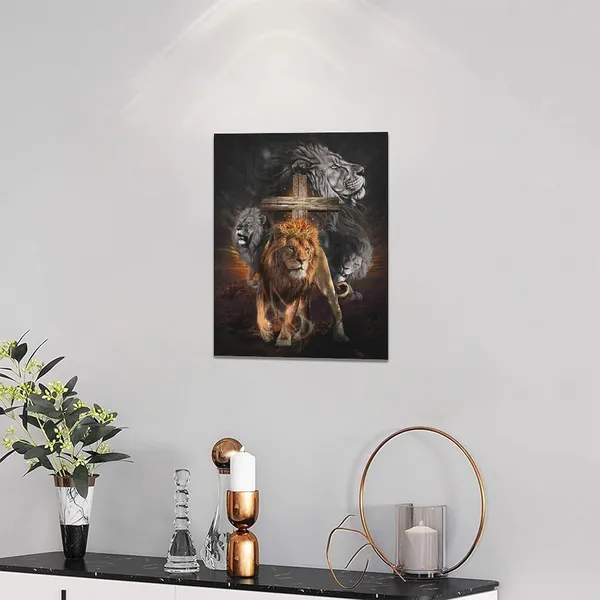 Multicolor_Lion_Cross_Canvas_Wall_Art_Christian_Cross_Lion_Wall_Decor_Jesus_Lion_of_Judah_Pictures_Prints_Scripture_Gifts_Home_Framed_Artwork_|_For_Living_Room_Bedroom_Bathroom_12"x16"