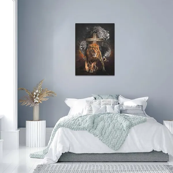 Multicolor_Lion_Cross_Canvas_Wall_Art_Christian_Cross_Lion_Wall_Decor_Jesus_Lion_of_Judah_Pictures_Prints_Scripture_Gifts_Home_Framed_Artwork_|_For_Living_Room_Bedroom_Bathroom_12"x16"