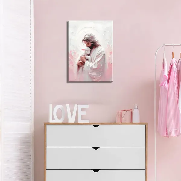 Multicolor_Jesus_and_Lamb_Canvas_Wall_Art_Christian_Bible_Story_Jesus_Finds_the_Lost_Lamb_Wall_Decor_Picture_The_Good_Shepherd_Religious_Faith_Poster_Print_|_For_Church_Living_Room_Bedroom_Decoration_12x16in