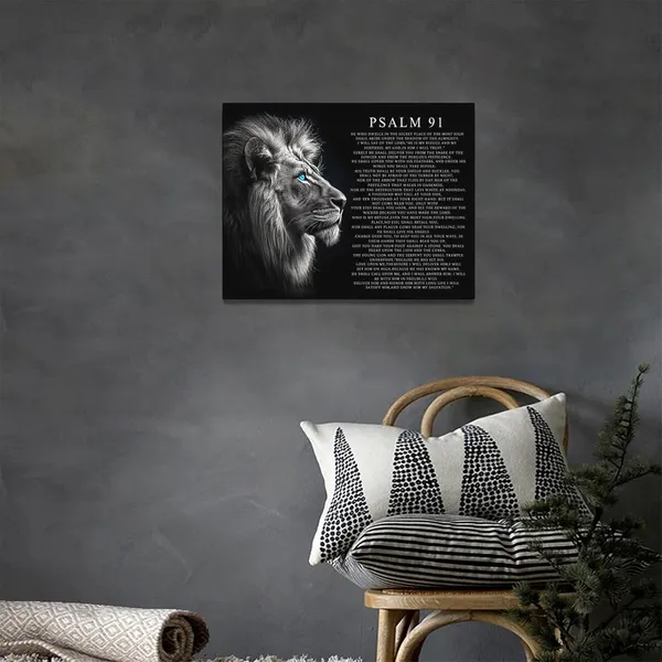 Multicolor_Funaluz_Psalm_91_Wall_Art_Lion_of_Judah_Pictures_Christian_Scripture_Bible_Verse_Wall_Decor_Black_and_White_Canvas_Print_Painting_Artwork_|_For_Church_Office_Living_Room_12"x16"