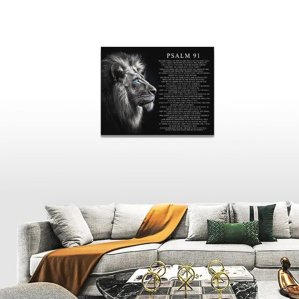 Multicolor_Funaluz_Psalm_91_Wall_Art_Lion_of_Judah_Pictures_Christian_Scripture_Bible_Verse_Wall_Decor_Black_and_White_Canvas_Print_Painting_Artwork_|_For_Church_Office_Living_Room_12"x16"