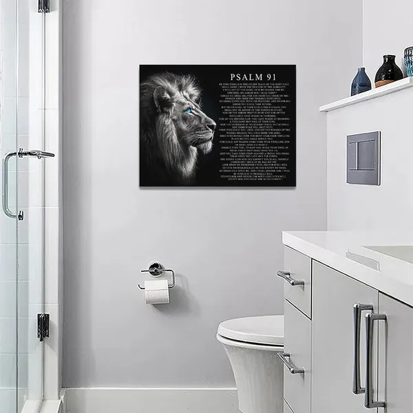 Multicolor_Funaluz_Psalm_91_Wall_Art_Lion_of_Judah_Pictures_Christian_Scripture_Bible_Verse_Wall_Decor_Black_and_White_Canvas_Print_Painting_Artwork_|_For_Church_Office_Living_Room_12"x16"