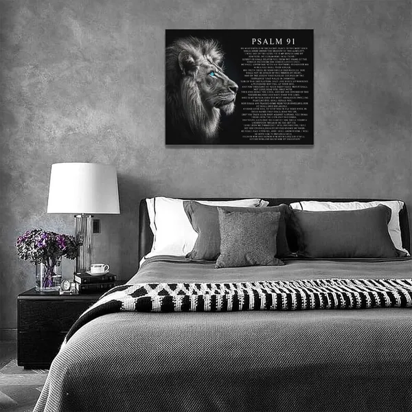 Multicolor_Funaluz_Psalm_91_Wall_Art_Lion_of_Judah_Pictures_Christian_Scripture_Bible_Verse_Wall_Decor_Black_and_White_Canvas_Print_Painting_Artwork_|_For_Church_Office_Living_Room_12"x16"