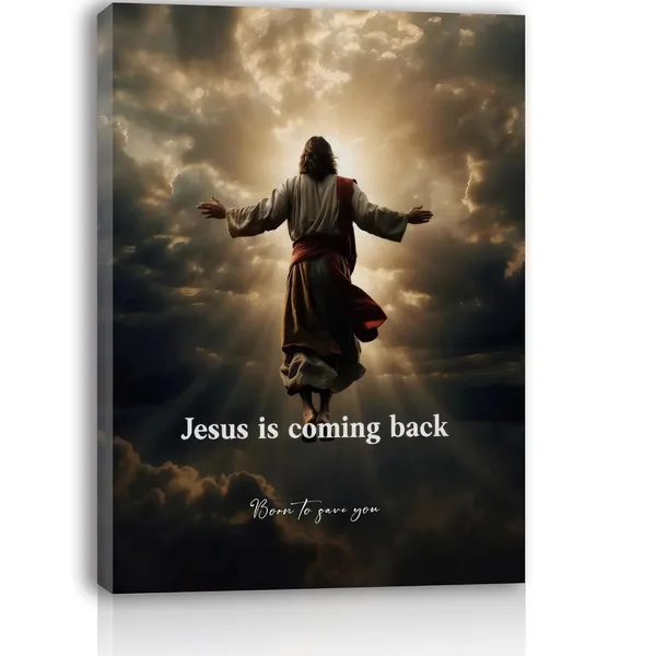 Multicolor_Jesus_is_Coming_Framed_Canvas_Wall_Art_Jesus_Portrait_Pictrue_Print_Poster_Christian_Artwork_Religion_Wall_Decor_|_For_Bedroom_Living_Room_Home_Decor_12x16_inches