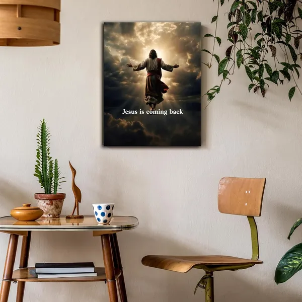 Multicolor_Jesus_is_Coming_Framed_Canvas_Wall_Art_Jesus_Portrait_Pictrue_Print_Poster_Christian_Artwork_Religion_Wall_Decor_|_For_Bedroom_Living_Room_Home_Decor_12x16_inches